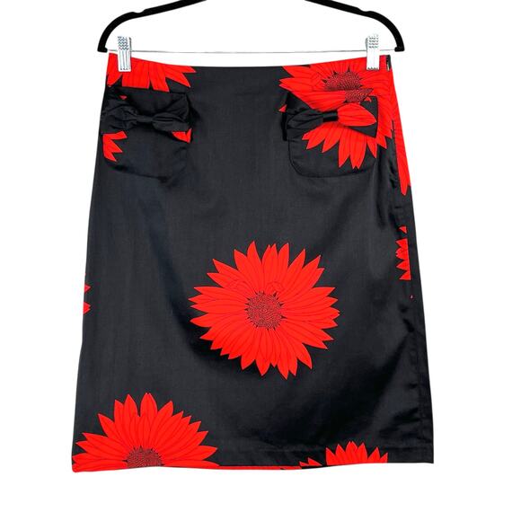 Grace Dane Lewis Workshop A-Line Black Red Sunflower Knee Lgth Mini Skirt 14 NWT - Picture 1 of 14
